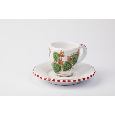 Ceramic Coffee Cup with Saucer Pricly Pear desimone pottery Folk TZZ56FC Ceramic Coffee Cup with Saucer Pricly Pear desimone pottery Folk TZZ56FC